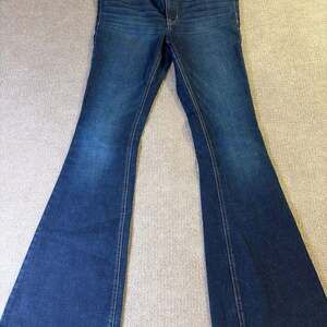 Edgely Women's Blue Mid Rise Flare Dark Wash Bell Bottom Jeans 1620